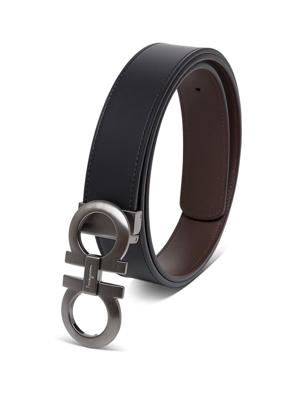Ferragamo Men Bicolor Leather Belt With Gancini Buckle On The Front In Black And Brown For Men FERRAGAMO