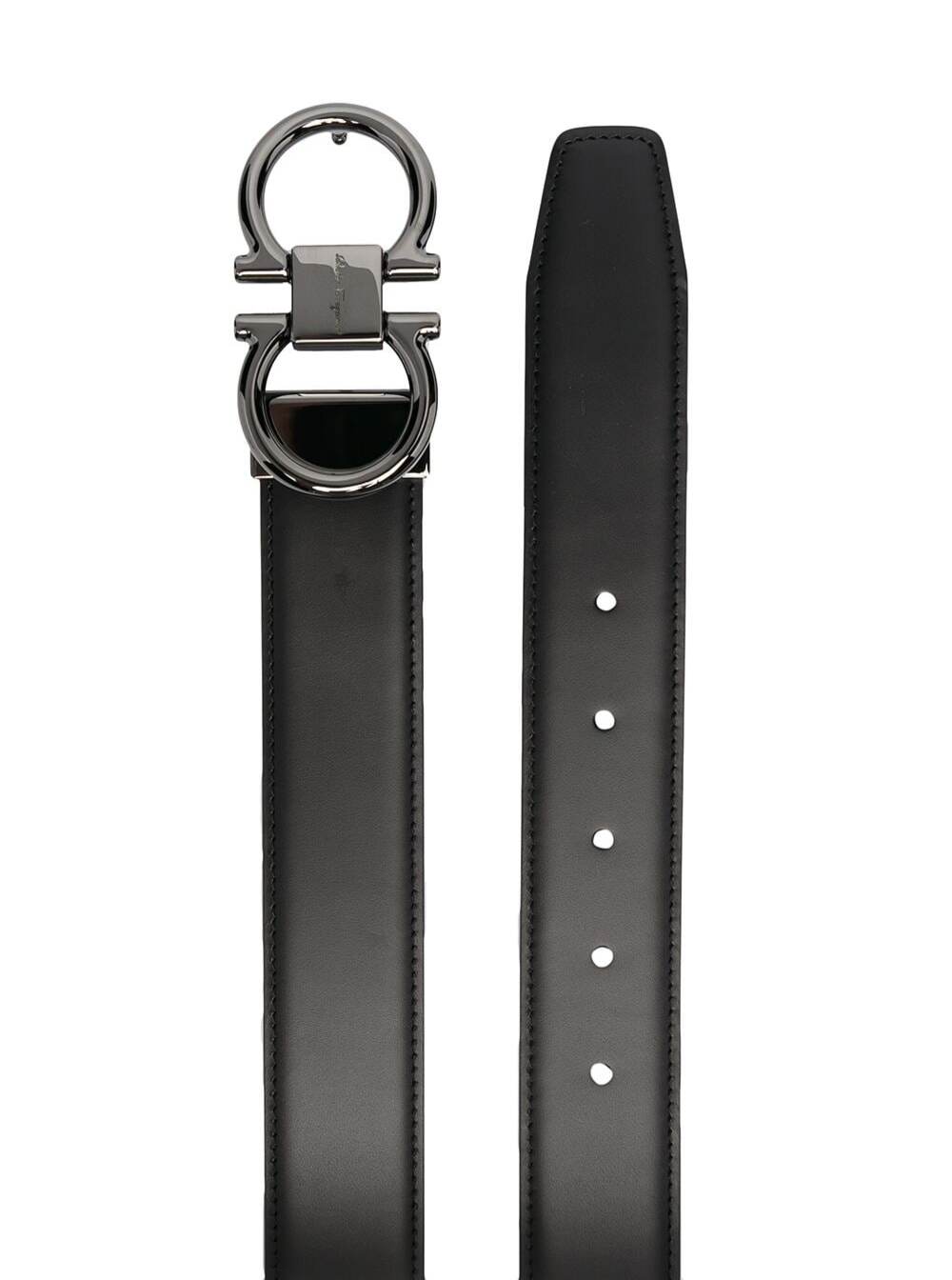 Ferragamo Men Reversible Belt With Gancini Detail In Black And Brown Smooth Leather For Men FERRAGAMO