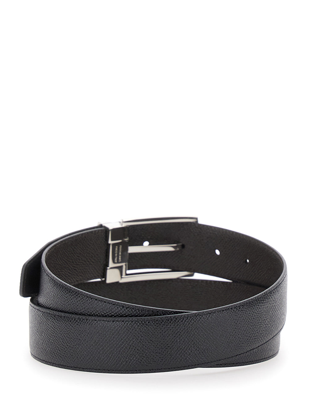 Ferragamo Men Black Reversible Belt With Gancini Buckle In Grained Leather For Men FERRAGAMO