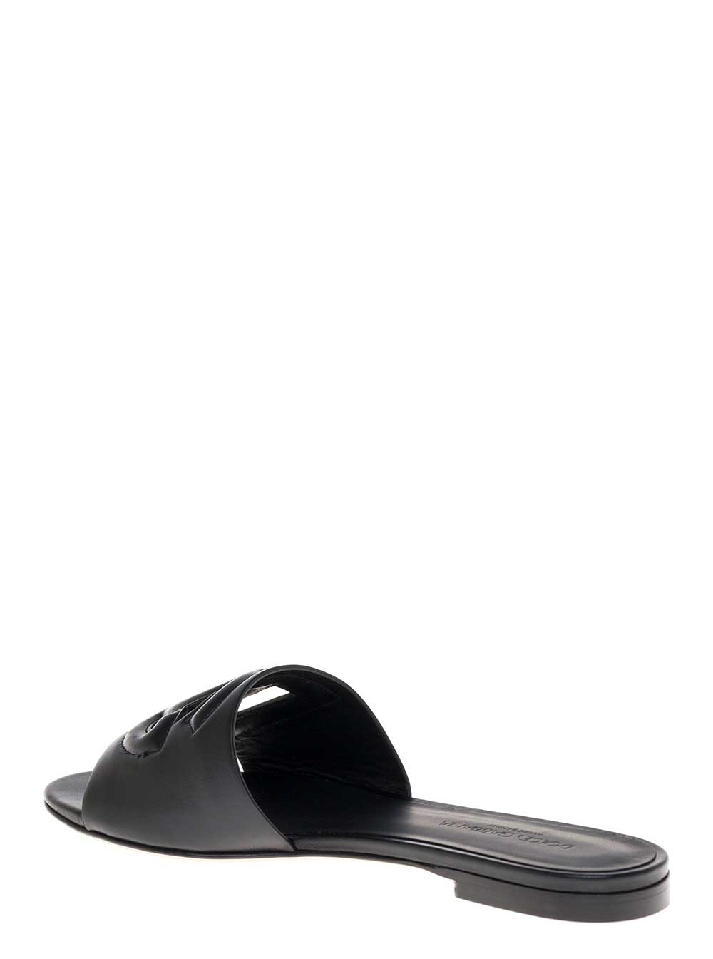 Dolce & Gabbana Women Black Leather Cut-Out Detail Slip-On Sandals For Women DOLCE & GABBANA