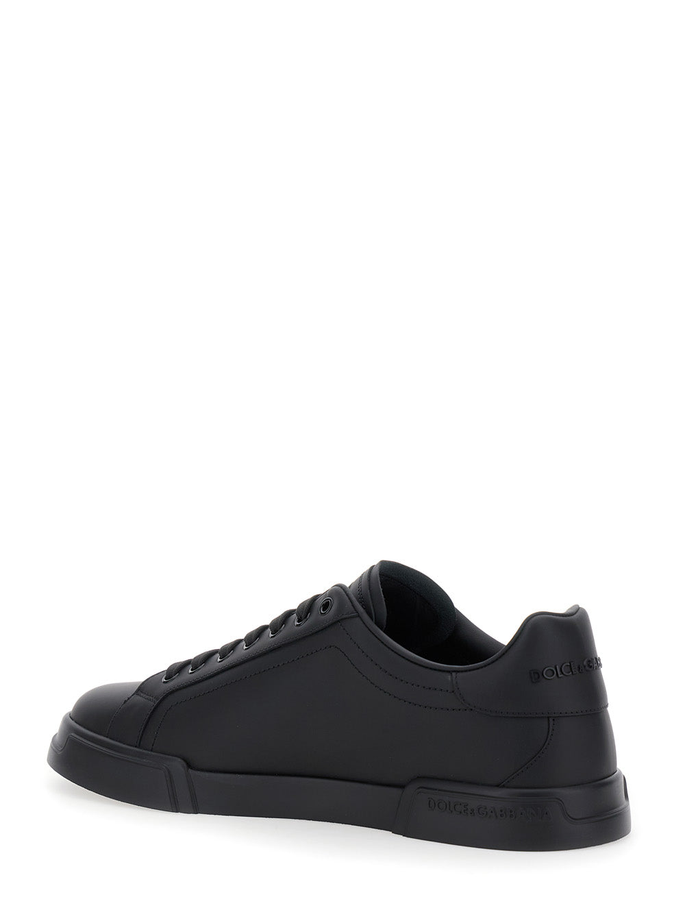 Dolce & Gabbana Men Sneaker 'Portofino Light' With Patch Logo On The Tongue And Tone-On-Tone Lettering Logo On The Heel In Black Leather For Men DOLCE & GABBANA