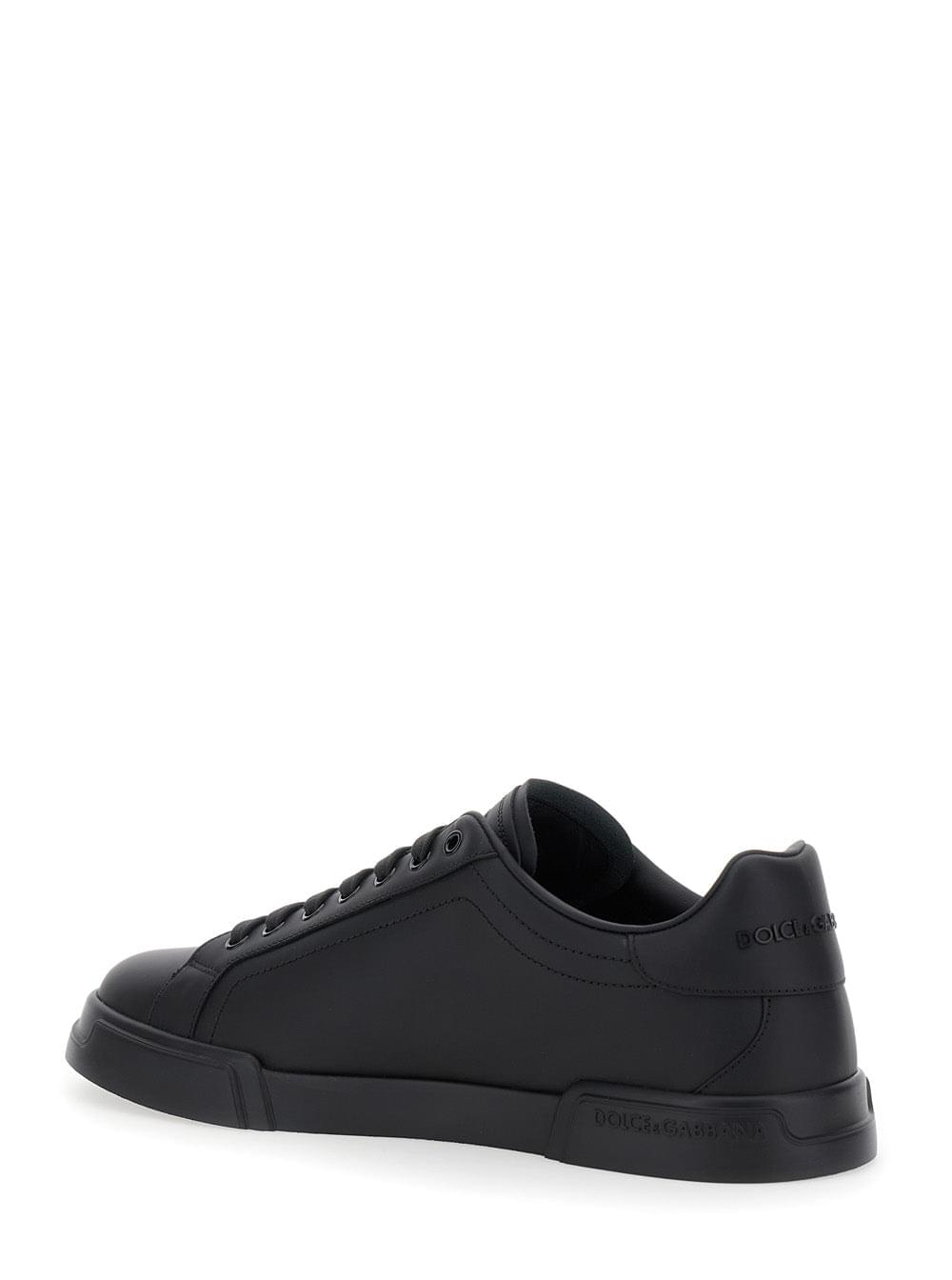 Dolce & Gabbana Men Sneaker 'Portofino Light' With Patch Logo On The Tongue And Tone-On-Tone Lettering Logo On The Heel In Black Leather For Men DOLCE & GABBANA
