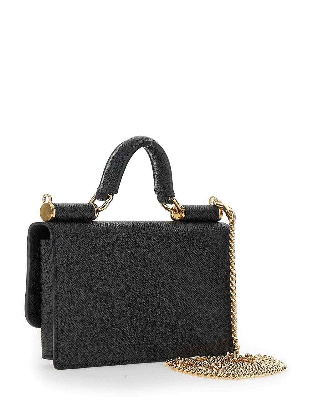 Dolce & Gabbana Women Crossbody Bag With Grained Leather Logo Plate Black Woman DOLCE & GABBANA