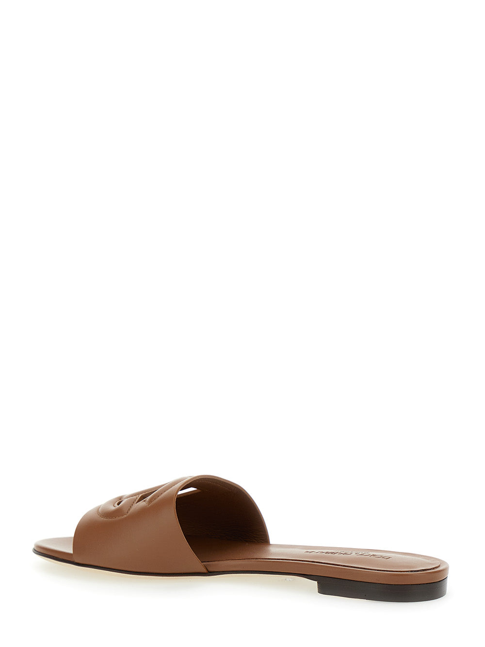 Dolce & Gabbana Women Brown Leather Cut Out Logo Slide Sandal 'Cq0436' For Women DOLCE & GABBANA