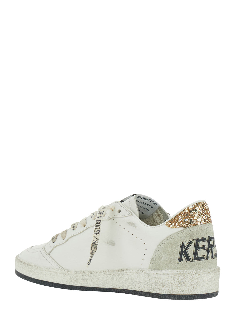 Golden Goose Women Sneaker 'Ballstar' Low Top With Star Patch With Glitter And Glitter Heel And Logo Lettering In White Leather Women GOLDEN GOOSE