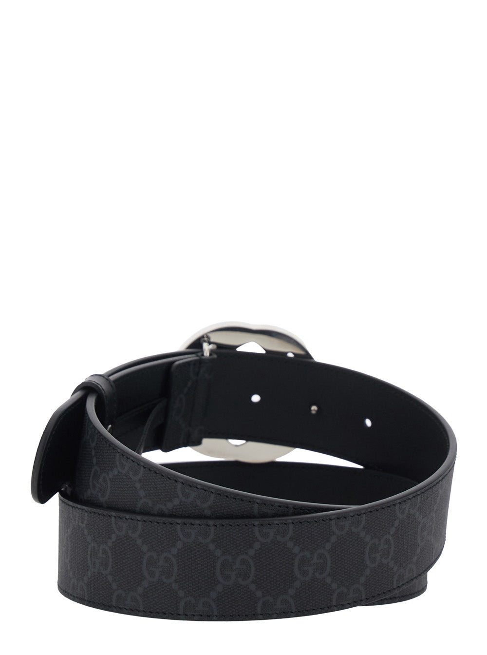 Gucci Men Belt With Metal Logo Plate And Gg All-Over Motif In Black Fabric For Men GUCCI