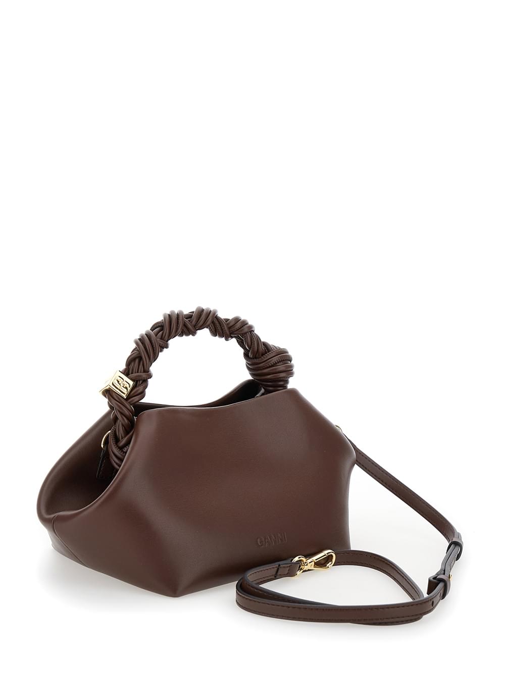 Ganni Women 'Small Ganni Bou' Brown Handbag With Butterfly Logo And Hand-Braided Strands In Leather Woman GANNI
