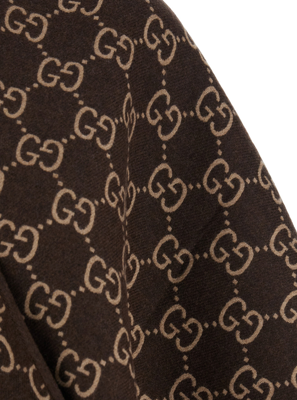 Gucci Women Cape With Fringes And Gg All-Over Motif In Brown Wool For Women GUCCI