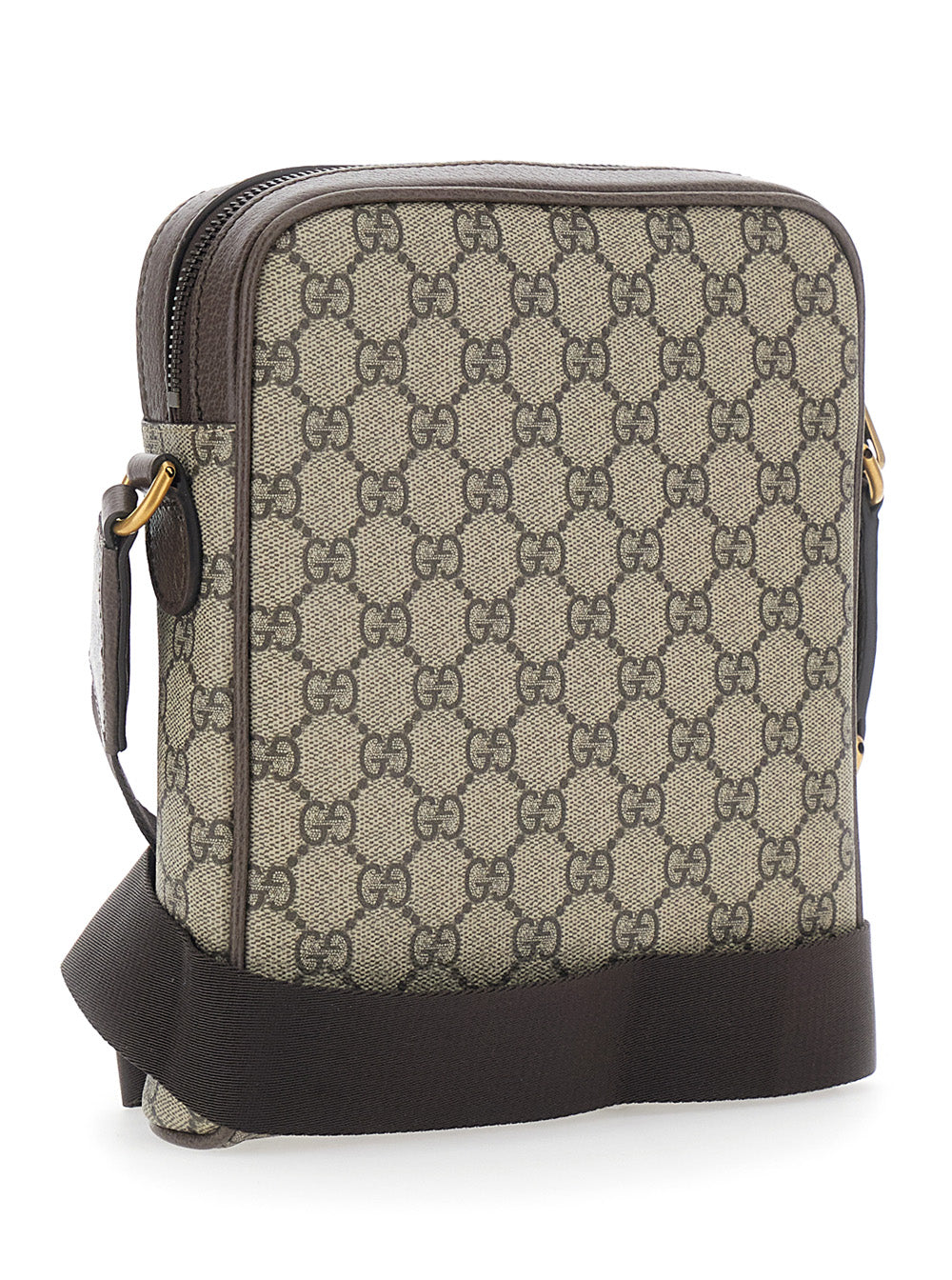 Gucci Men Crossbody Bag 'Ophidia Piccola' With Gg All-Over Motif And Metallic Logo On The Front In Gg Beige Fabric For Men GUCCI