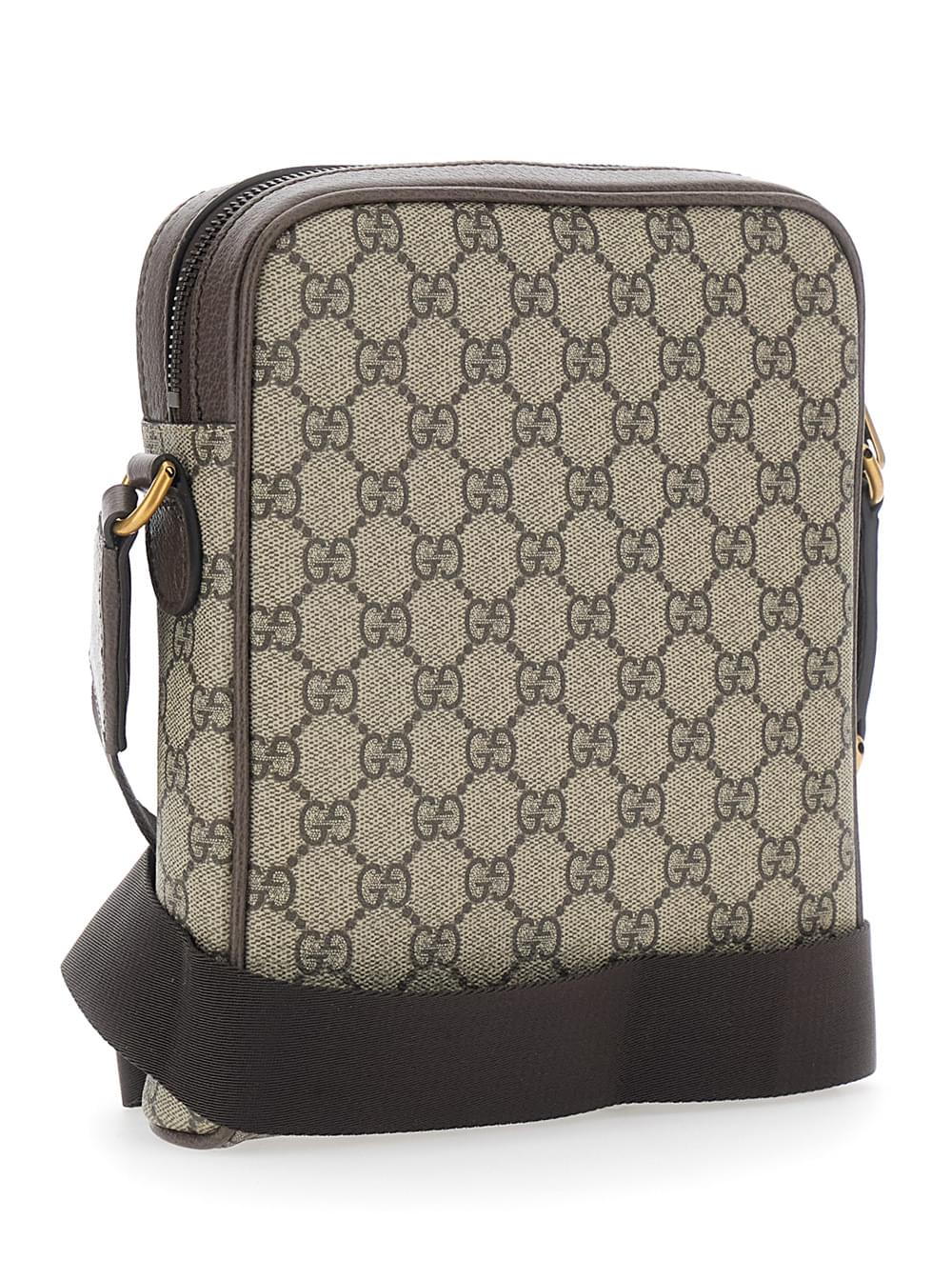 Gucci Men Crossbody Bag 'Ophidia Piccola' With Gg All-Over Motif And Metallic Logo On The Front In Gg Beige Fabric For Men GUCCI