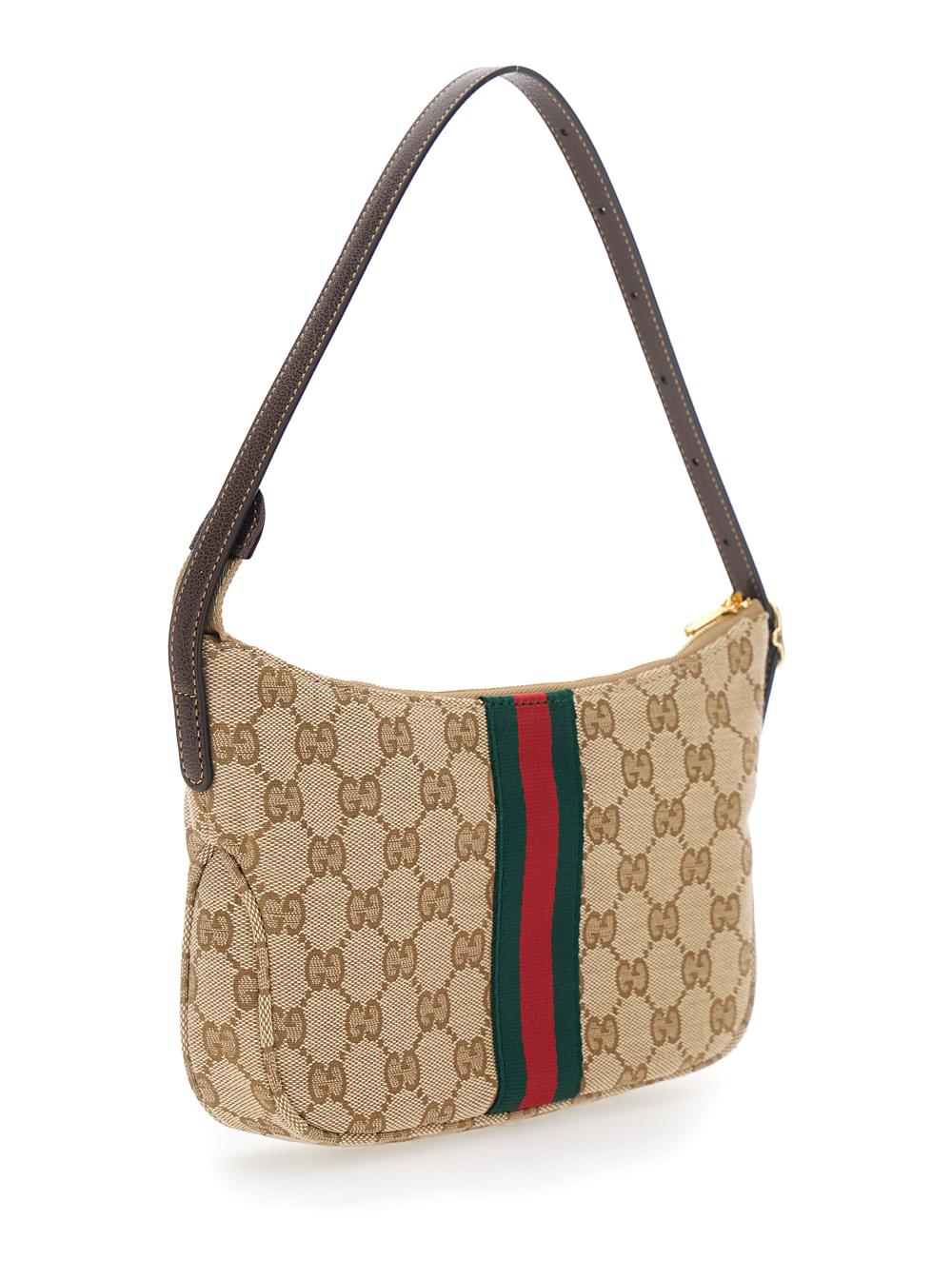 Gucci Men Tote Bag 'Lunetta' With Web Detail On The Front And Top Handle In Gg Canvas Beige Men GUCCI