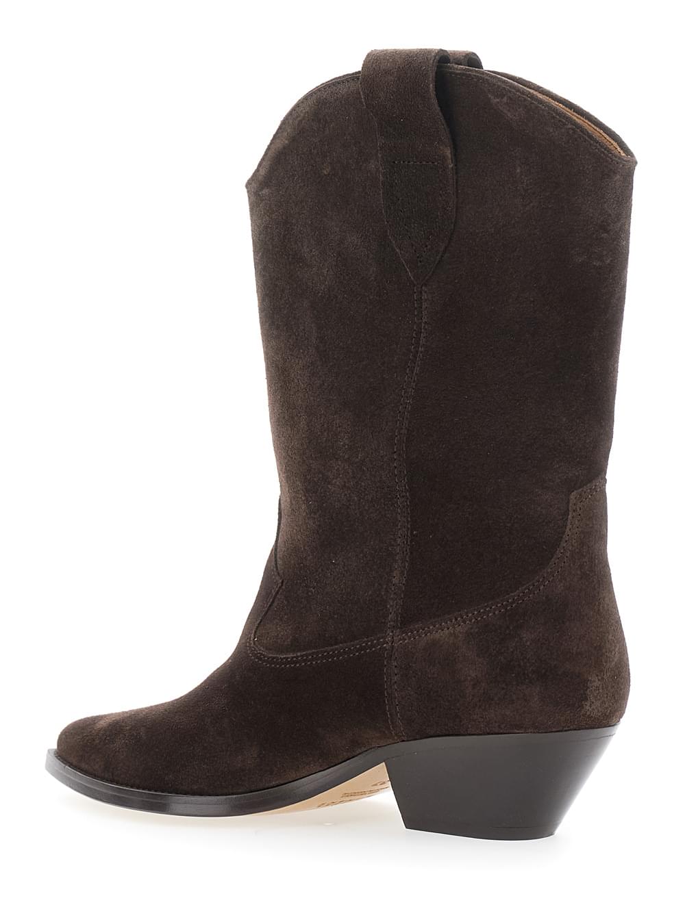 Isabel Marant Women Brown Suede Low Block Heel Ankle Boots 'Duerto' For Women ISABEL MARANT