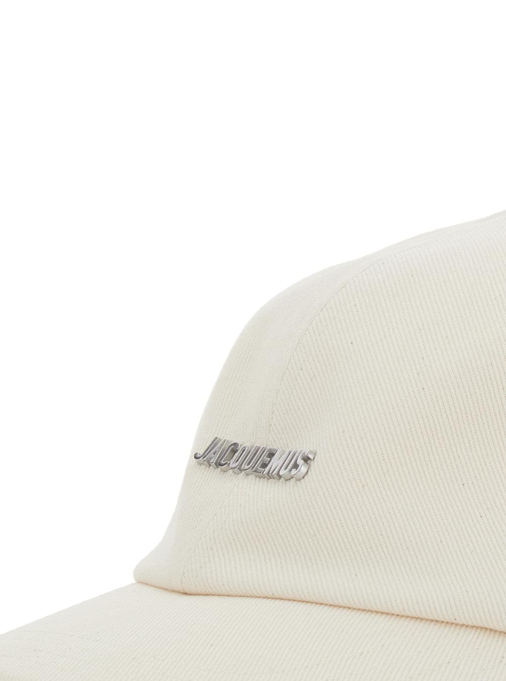 Jacquemus Women Baseball Cap 'La Casquette Gadjo' With Logo Lettering On The Front In White Cotton For Men JACQUEMUS