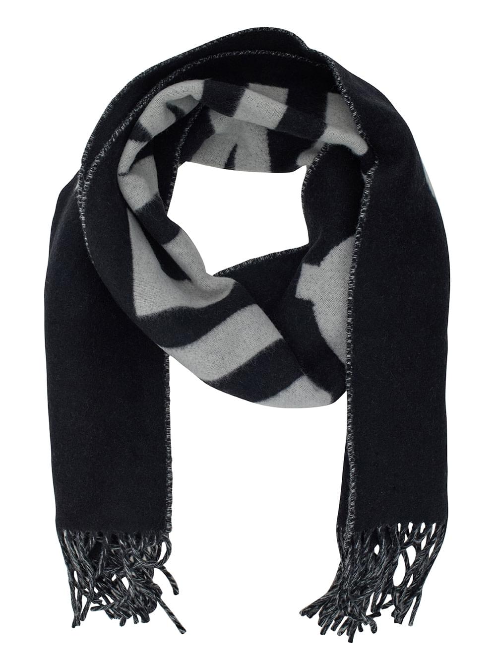 Jacquemus Men Scarf 'L'echarpe Jacquemus' With Maxi Logo Lettering And Fringed Edge In Black Wool Men JACQUEMUS