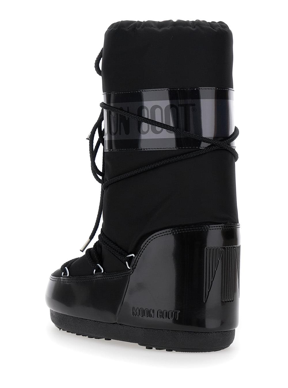 Moon Boot Women Snow Boots 'Icon' With Maxi Logo Print On The Side In Black Tech Fabric For Women MOON BOOT