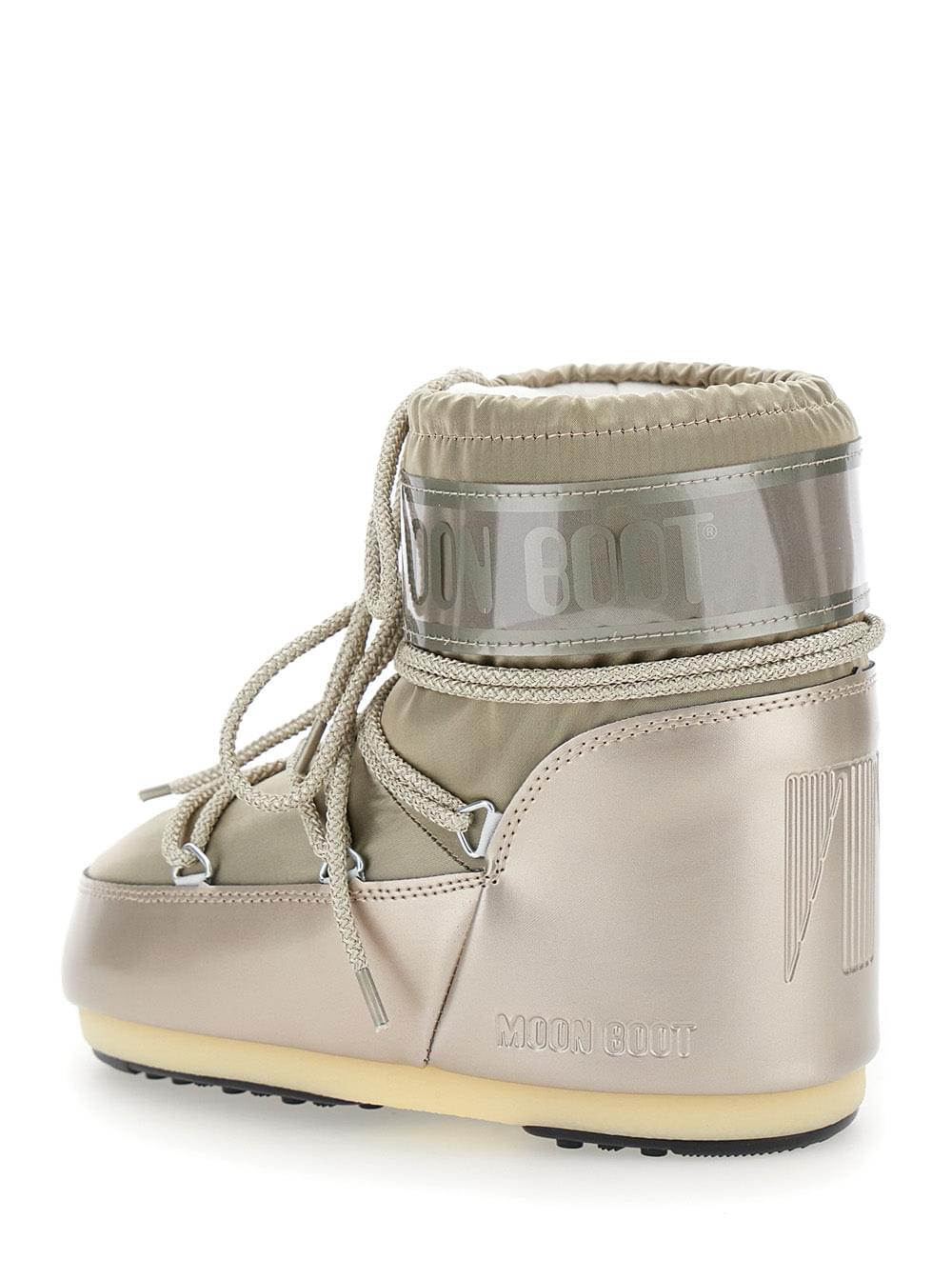 Moon Boot Women Snow Boots With Bow On The Front And Maxi Logo Print In Metallic Tech Fabric For Women MOON BOOT