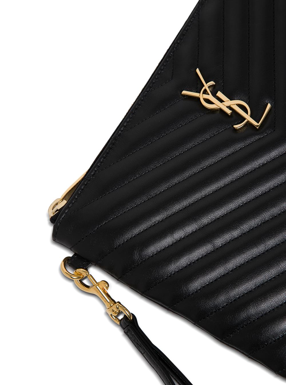 Saint Laurent Women Handbag 'Monogram' In Black Chevron Leather Woman SAINT LAURENT