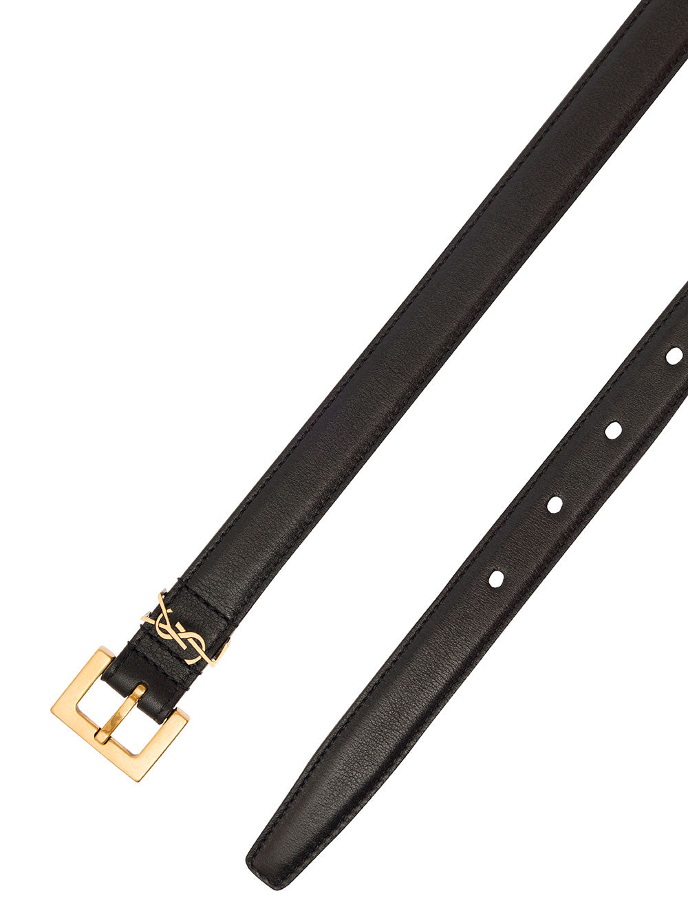 Saint Laurent Women Black Belt In Leather With Gold-Tone Buckle And Monogram Detail Woman SAINT LAURENT