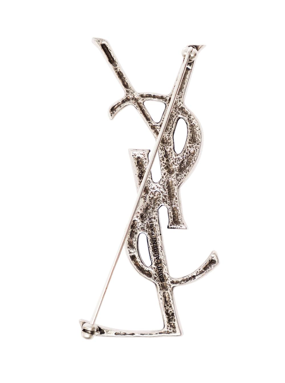 Saint Laurent Men Brooch With Crocodile Texture Monogram In Silver Brass For Women SAINT LAURENT