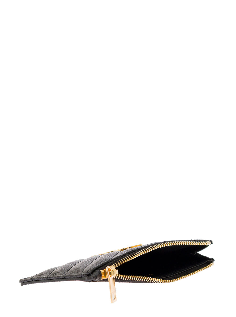 Saint Laurent Women Card Holder 'Cassandre' With Zip And Crocodile-Embossed Leather Logo Black Woman SAINT LAURENT