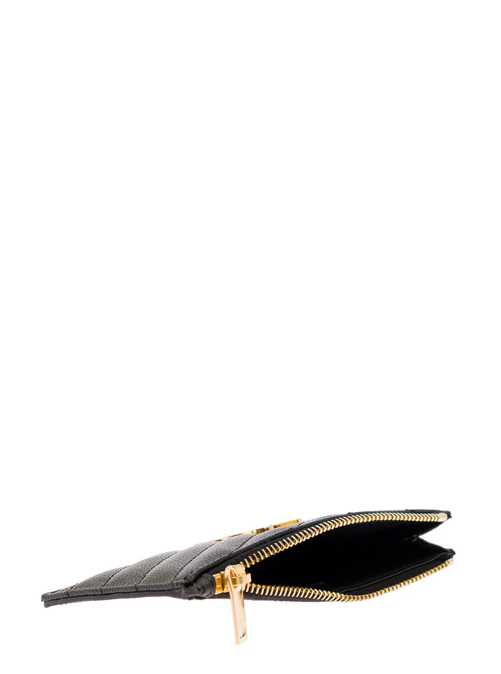 Saint Laurent Women Card Holder 'Cassandre' With Zip And Crocodile-Embossed Leather Logo Black Woman SAINT LAURENT