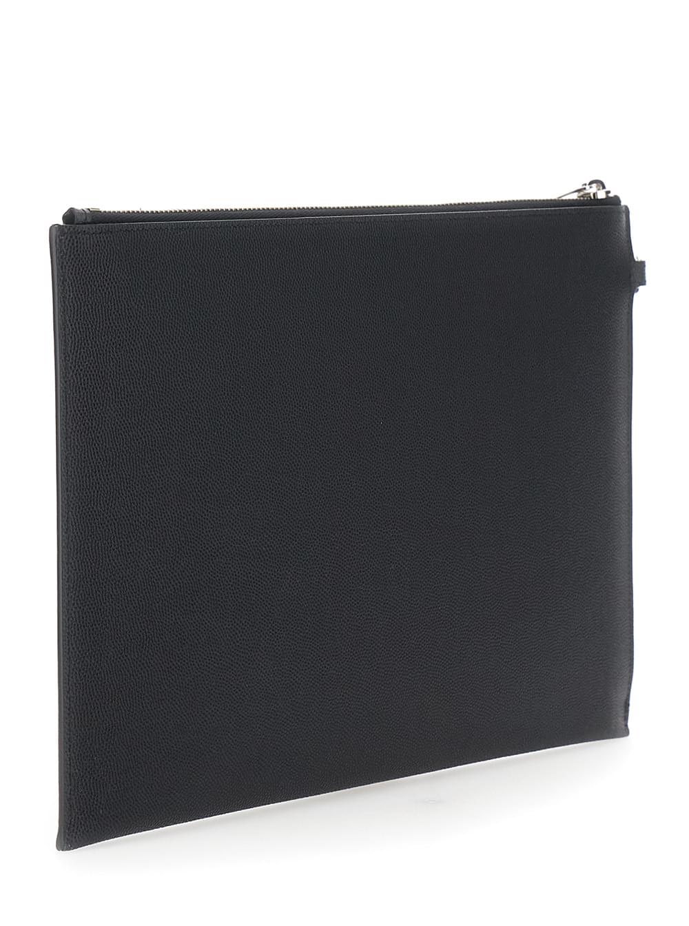 Saint Laurent Men Pouch With Logo Embossed On The Front In Black Leather For Men SAINT LAURENT
