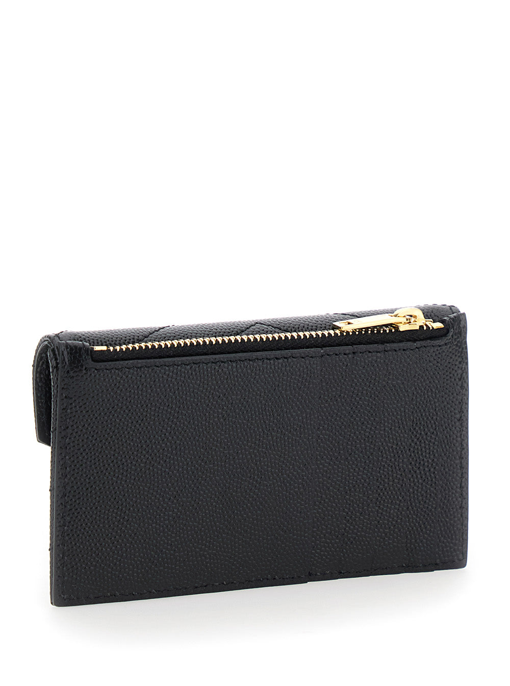 Saint Laurent Women 'Cassandre' Black Zip Card Case With Flap In Embossed Leather Woman SAINT LAURENT