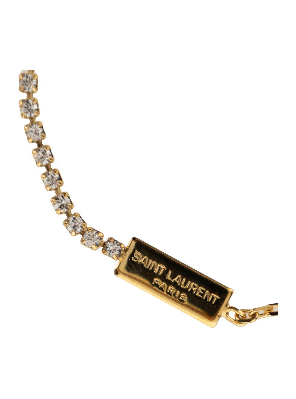 Saint Laurent Women Gold Colored Chain Bracelet With Rhinestones And Cassandre In Bronze Women SAINT LAURENT