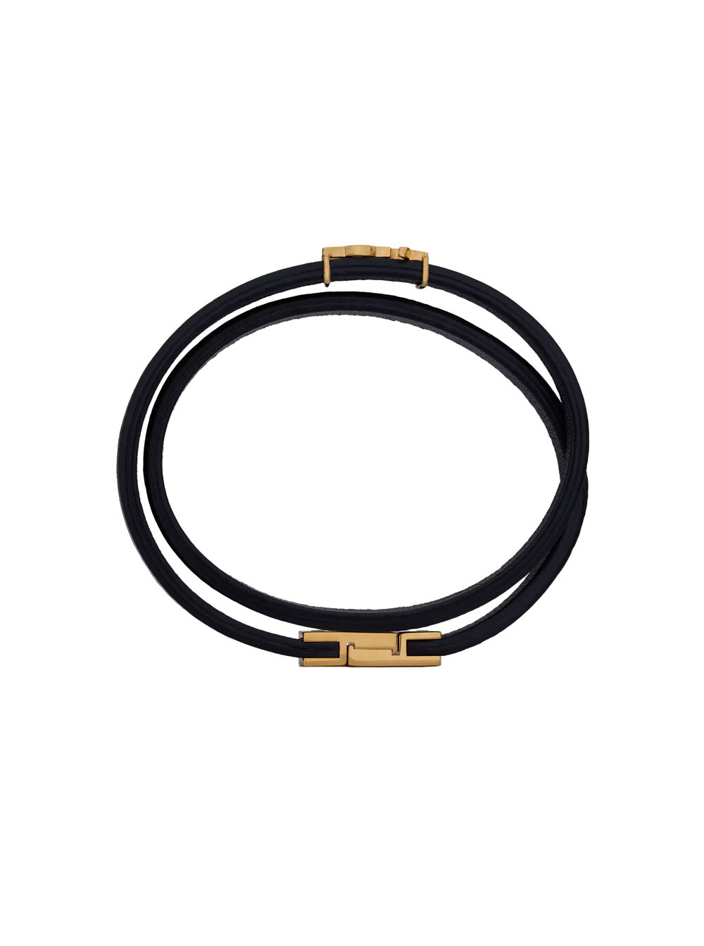 Saint Laurent Women Double Wrap Bracelet With Cassandre Plate On Front In Black Grained Leather For Women SAINT LAURENT