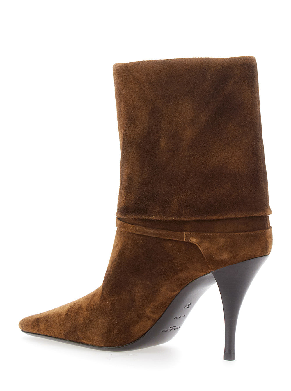 Saint Laurent Women 'Niki' Brown Ankle Strap Booties With Cassandre Charm In Suede For Women