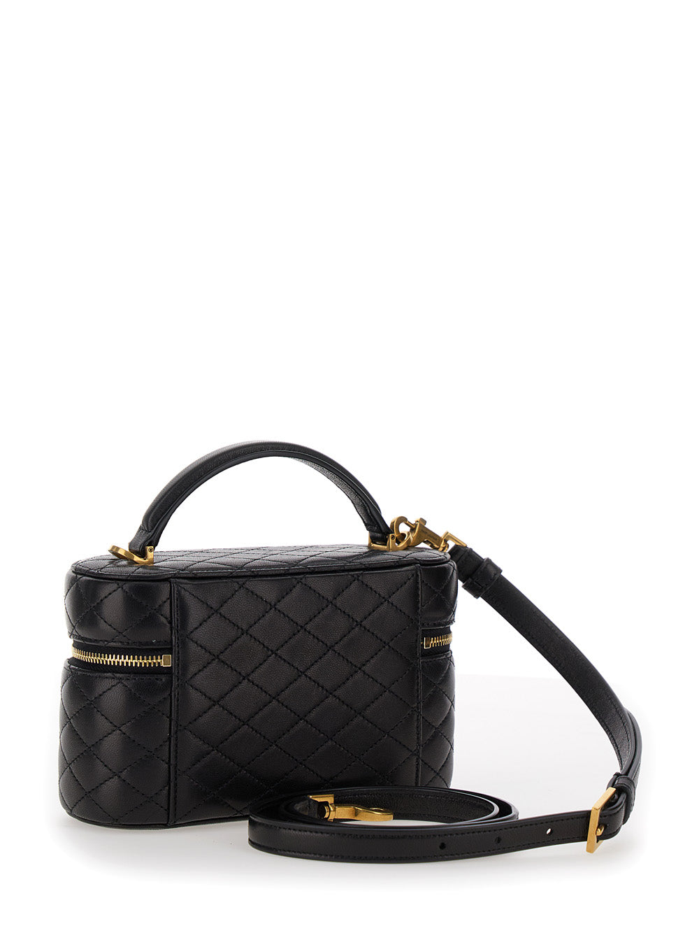 Saint Laurent Women Vanity Bag 'Gaby' With Cassandre Metal Plate On Front In Black Quilted Leather For Women SAINT LAURENT