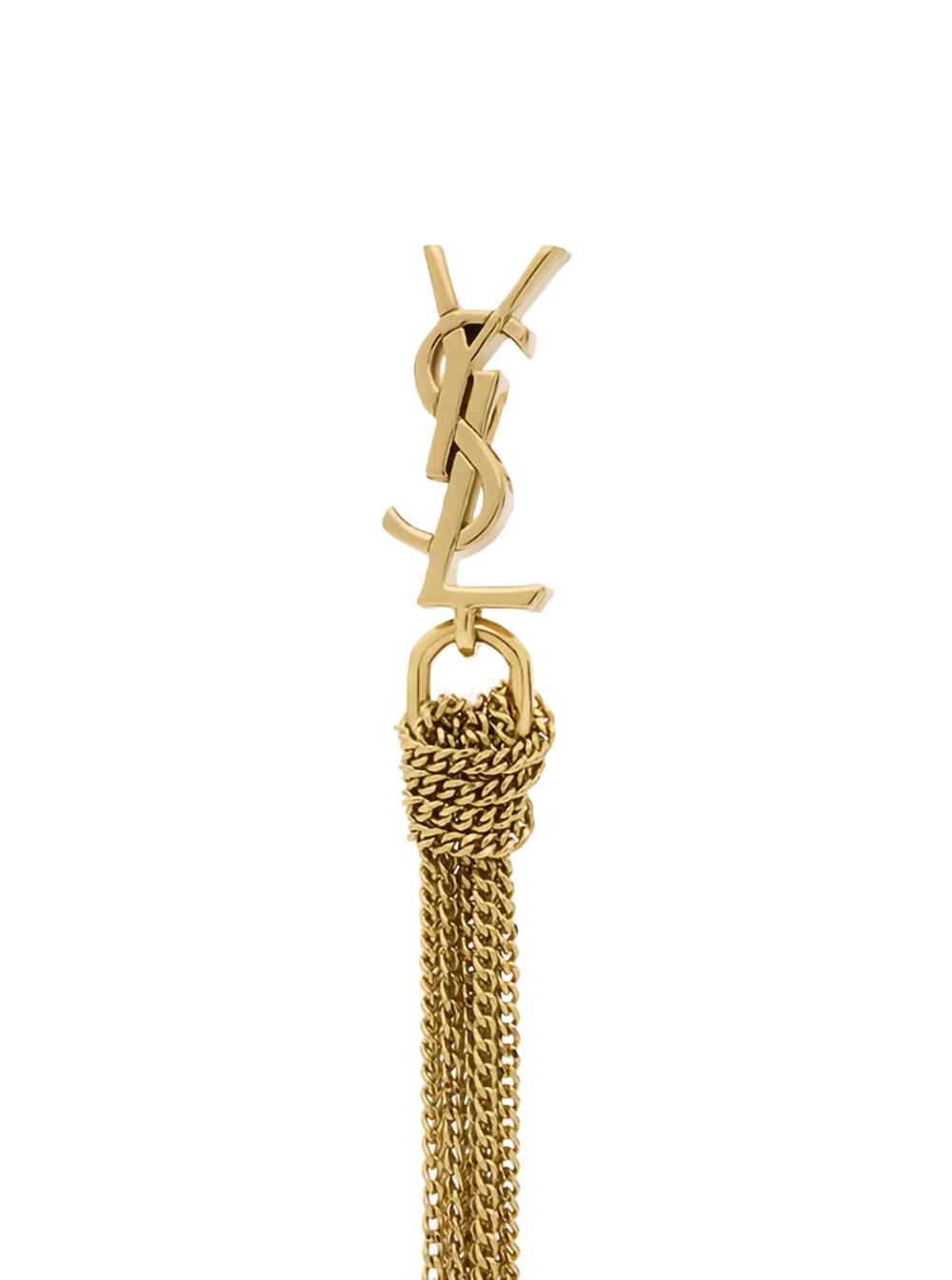 Saint Laurent Women Earrings 'Cassandre' With Tassel And Stud In Metallic Brass Woman SAINT LAURENT