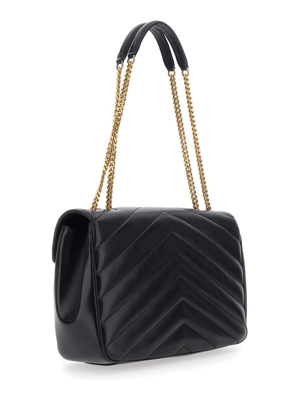 Saint Laurent Women Crossbody Bag 'Loulou' Large With Sliding Chain Strap And Cassandre Plaque On Front In Black Leather For Women SAINT LAURENT