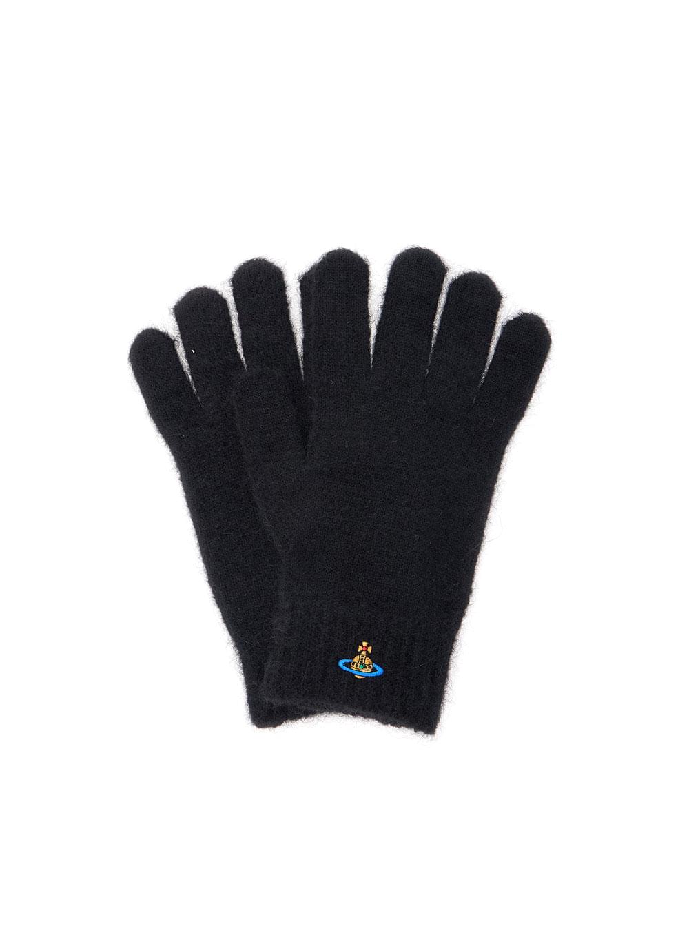 Vivienne Westwood Unisex Black Gloves With Orb Logo Embroidered On The Front In Wool Blend Unisex VIVIENNE WESTWOOD