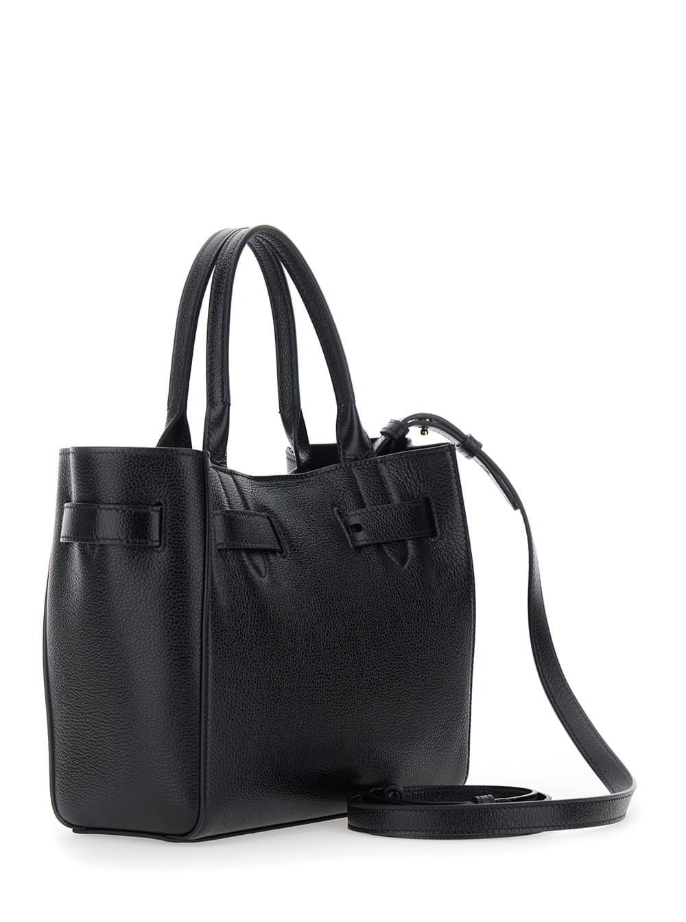 Tom Ford Women Tom Ford Women Handbag 'Audrey Piccola' With Adjustable Strap And Logo Lettering On The Front In Grained Black Leather For Women TOM FORD