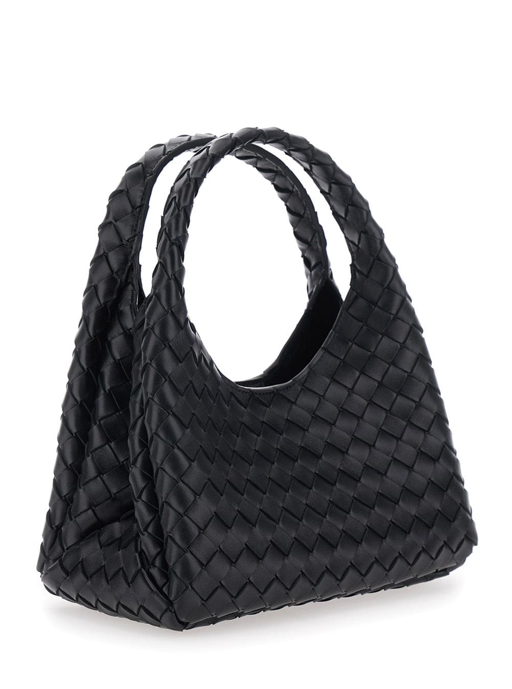 Bottega Veneta Women 'Campana' Black Small Shoulder Bag With Drawstring Closure And Intreccio Motif In Leather For Women BOTTEGA VENETA