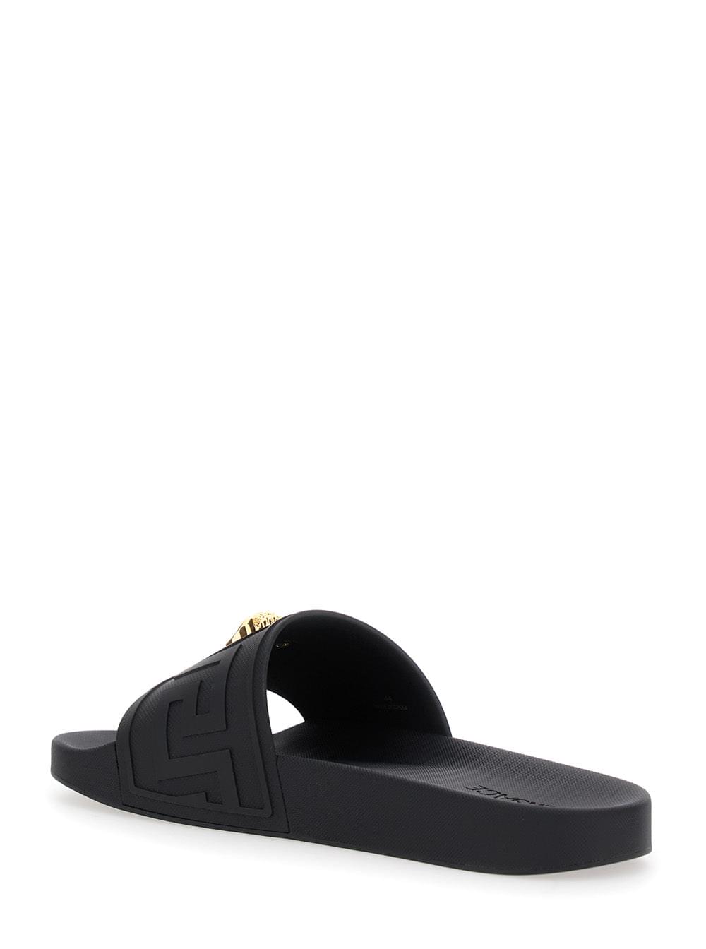 Versace Men Sandals With Medusa Plate On The Front In Black Tech Fabric For Men VERSACE