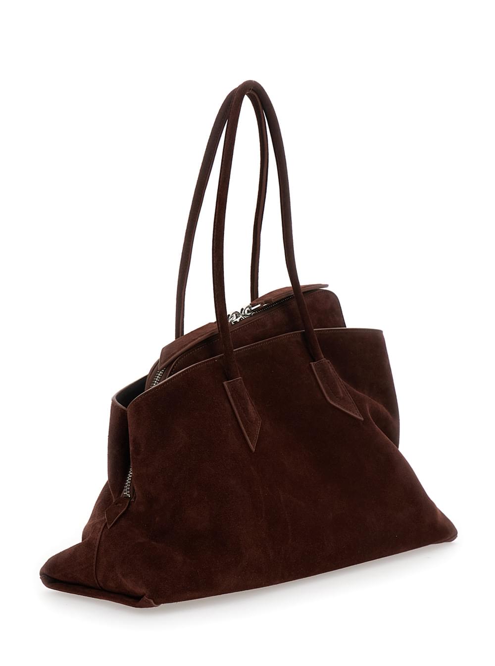 The Attico Women Shoulder Bag 'La Passeggiata' With Two Top Handles In Brown Suede For Women THE ATTICO