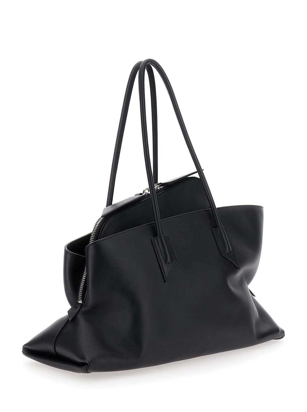 The Attico Women Shoulder Bag 'Passeggiata' Medium With Asymmetric Design And Two Top Handles In Black Leather For Women THE ATTICO