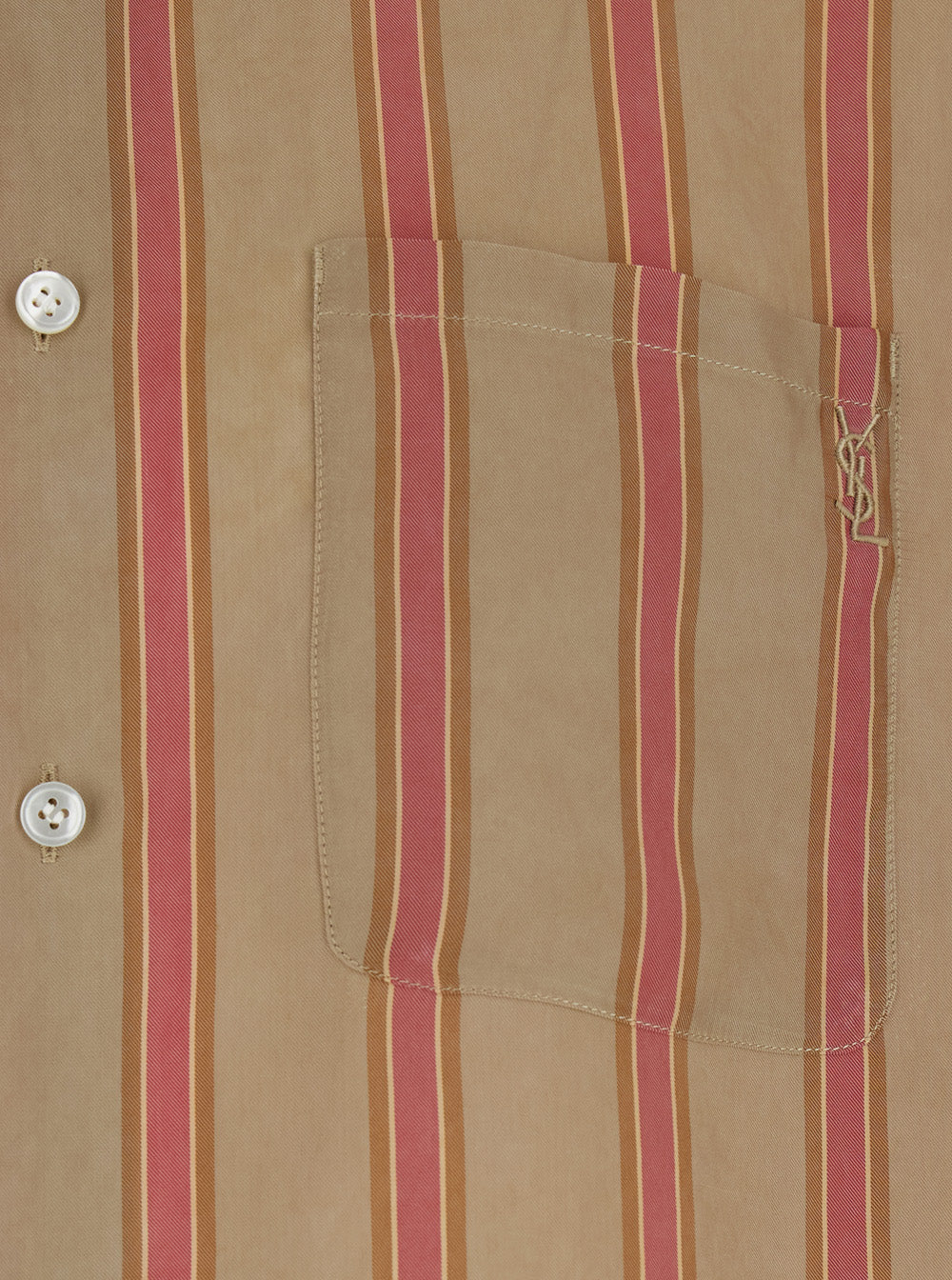 Saint Laurent Men Beige Shirt With Cassandre Embroidery On The Front And All-Over Striped Motif In Cupro For Men SAINT LAURENT