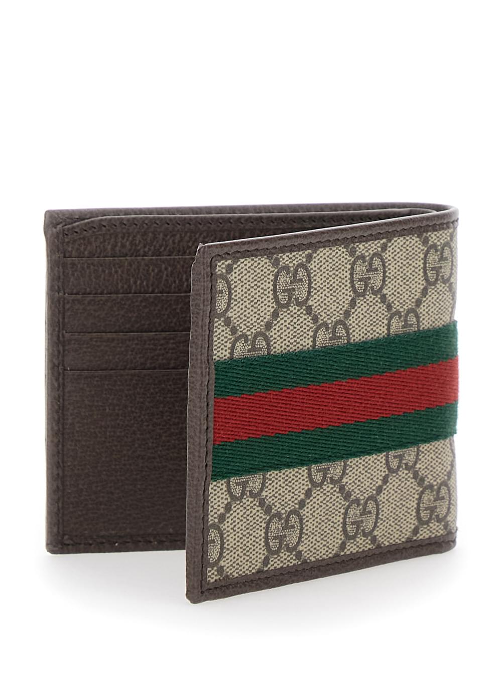 Gucci Men Wallet 'Ophidia' With Gg Logo And Web Motif In Gg Canvas Beige Men GUCCI