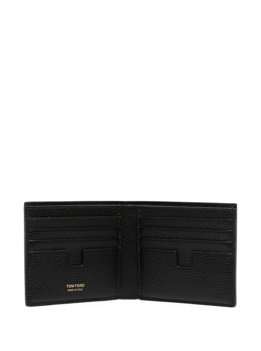 Tom Ford Men Black Leather Bi-Fold Wallet With Gold Embossed Logo For Men TOM FORD