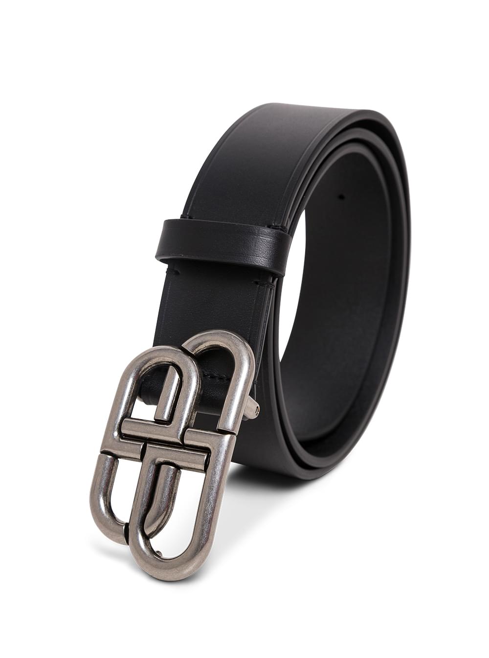 Balenciaga Men Black Leather Belt With Bb Buckle For Men BALENCIAGA