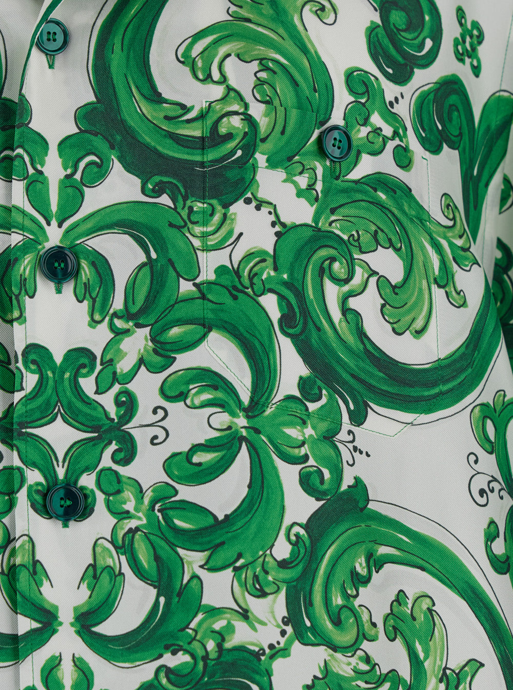 Dolce & Gabbana Men 'Palermo' Green And White Bowling Shirt With Majolica Print In Silk Man DOLCE & GABBANA