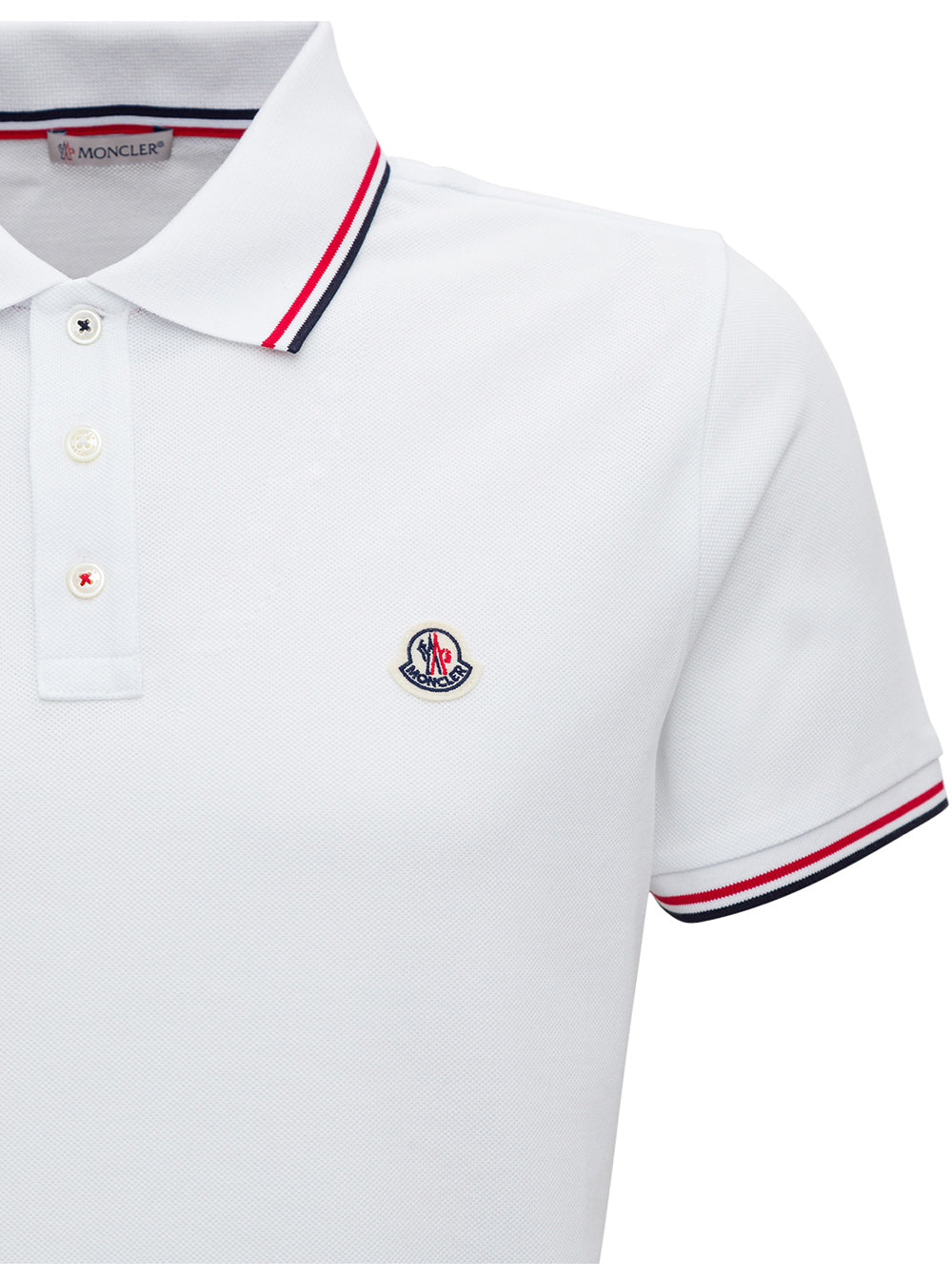 Moncler Men White Polo Shirt With Classic Collar And Logo Embroidery On The Front In Cotton Man MONCLER