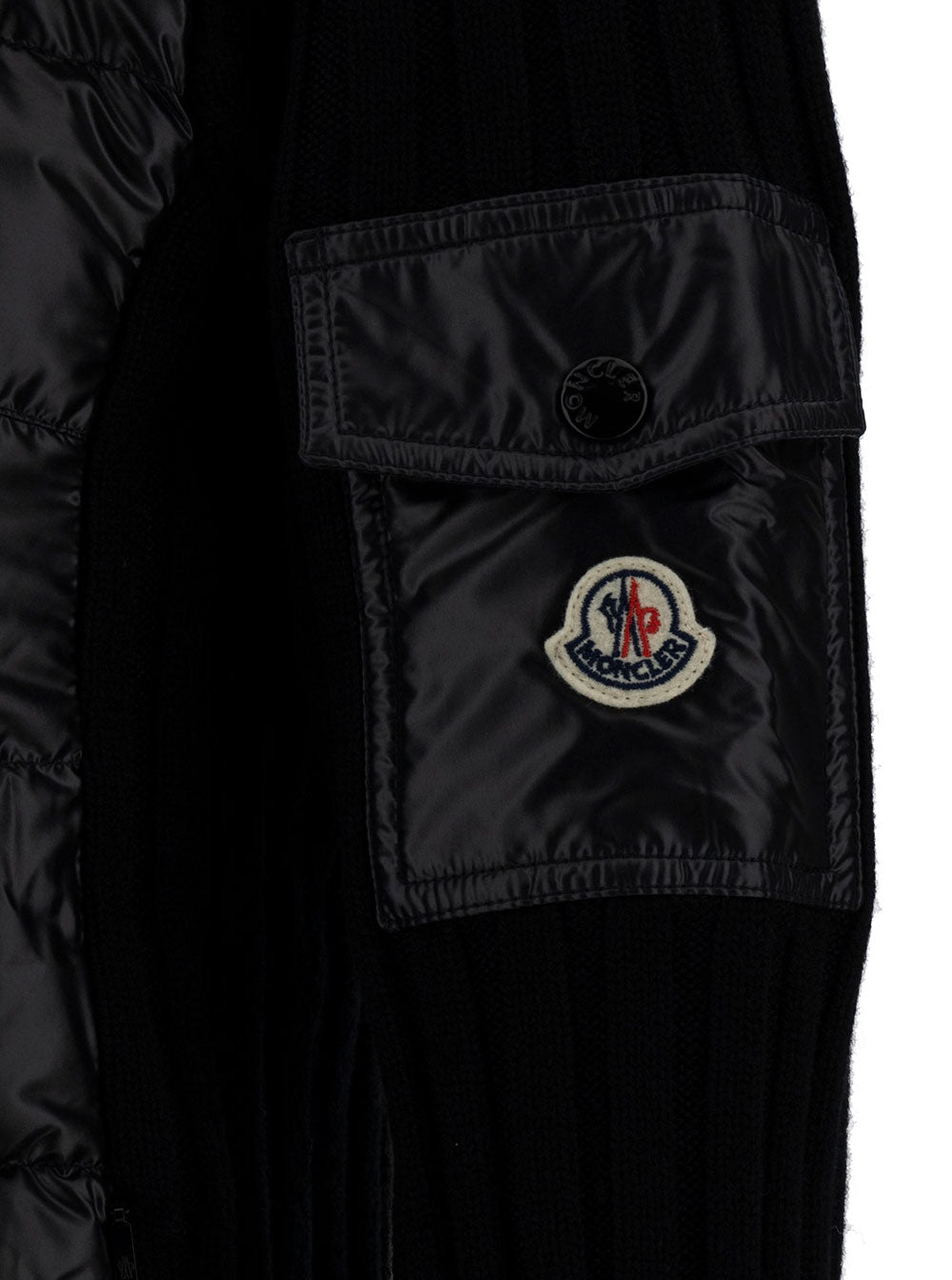 Moncler Women Black Down-Filled Cardigan With High Neck And Logo Patch In Nylon Woman MONCLER