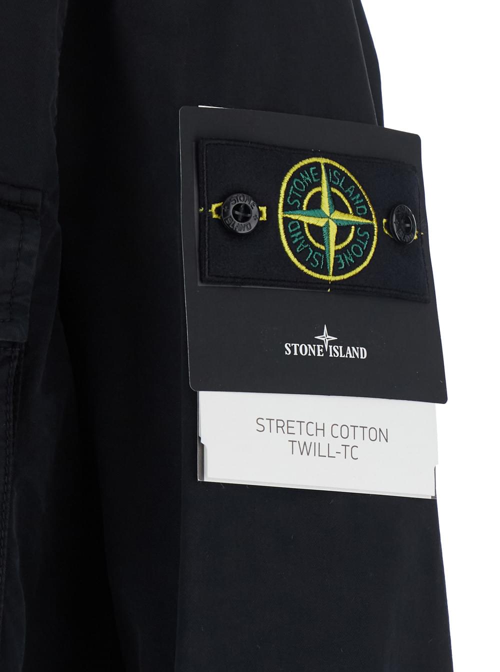 Stone Island Men Black Jacket With Fixed Hood And Logo Patch On The Sleeve In Cotton Twill Men STONE ISLAND