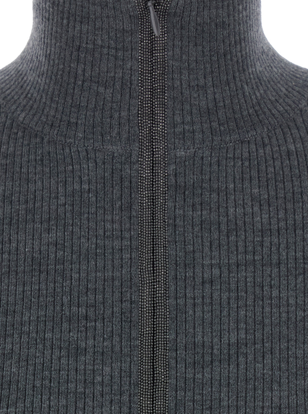 Brunello Cucinelli Women Gray Turtleneck Sweater With Half Zip On The Front In Wool And Cashmere For Women BRUNELLO CUCINELLI