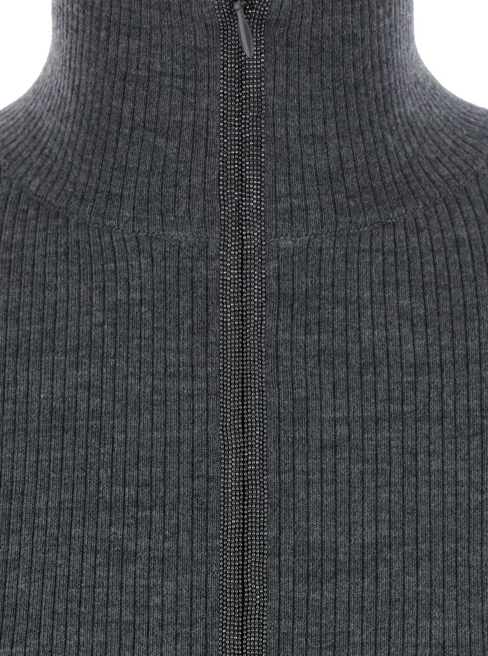 Brunello Cucinelli Women Gray Turtleneck Sweater With Half Zip On The Front In Wool And Cashmere For Women BRUNELLO CUCINELLI