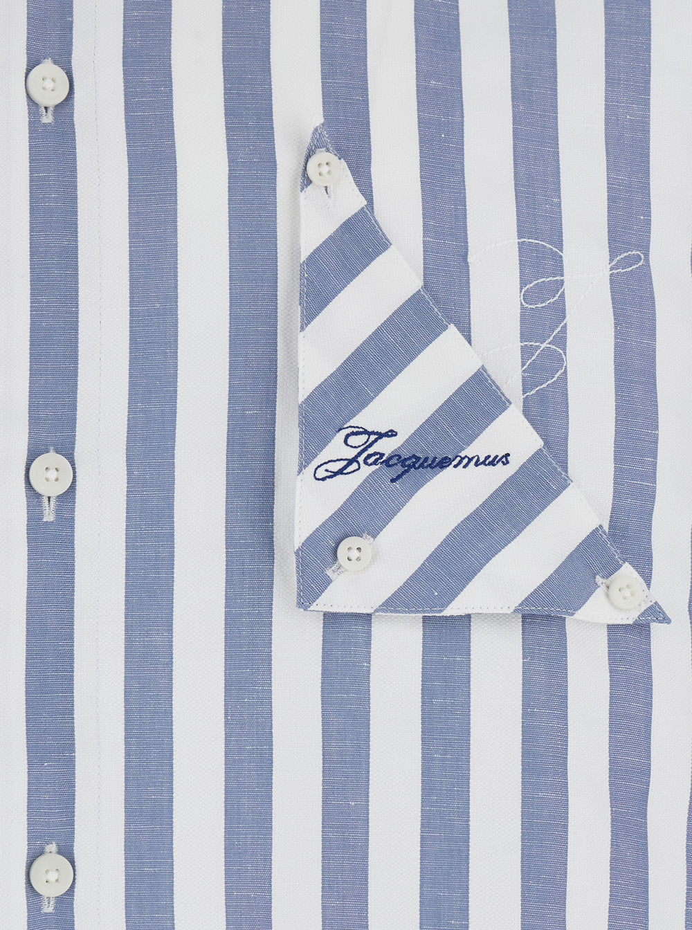 Jacquemus Men 'La Chemise Voilier' Light Blue Shirt With All-Over Striped Motif And Logo Embroidery On The Front In Cotton And Linen For Men JACQUEMUS